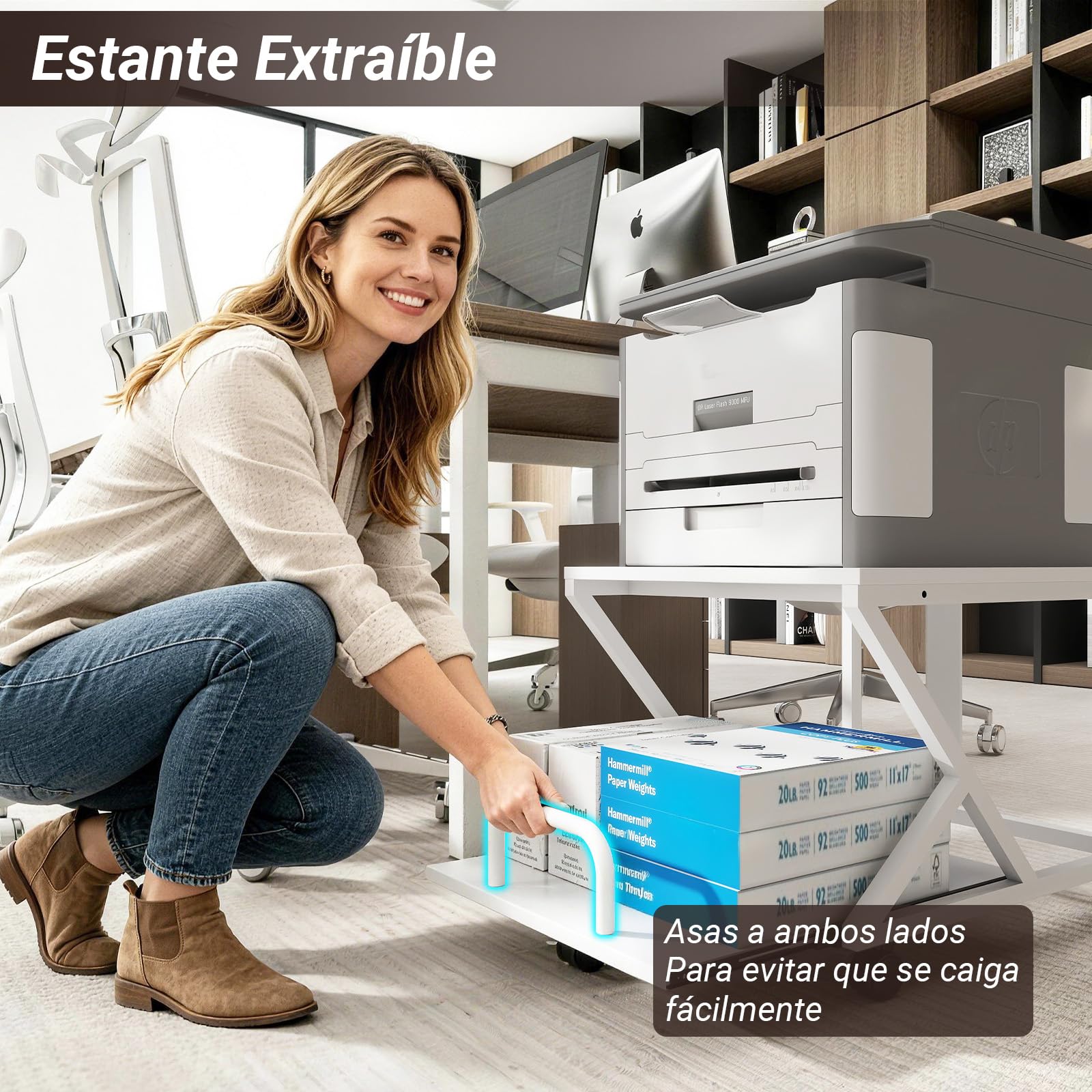 PUNCIA 50 x 50 cm Mesa Baja para Impresora con Ruedas Debajo del Escritorio