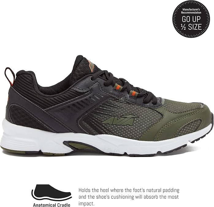 Avia Forte 2.0 Mens Running Shoes, Lightweight Trail or Running Athletic Sneakers for Men - Green, Black or Grey