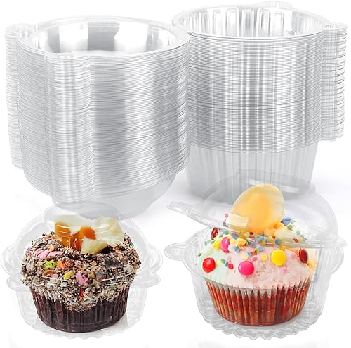 Miniatura 1 de HANSGO 50 soportes para cupcakes, cajas transparentes individuales para cupcakes, recipientes individuales con tapas de cúpula para fiestas de