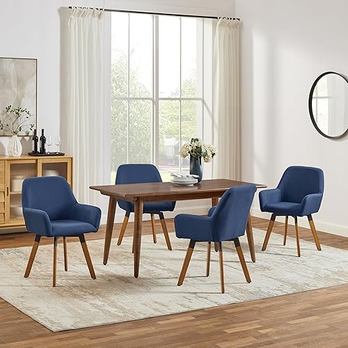 Miniatura 7 de Art Leon Sillas de comedor giratorias, juego de 2 sillas modernas de mediados de siglo, sillas tapizadas de tela de lino para cocina, comedor, silla