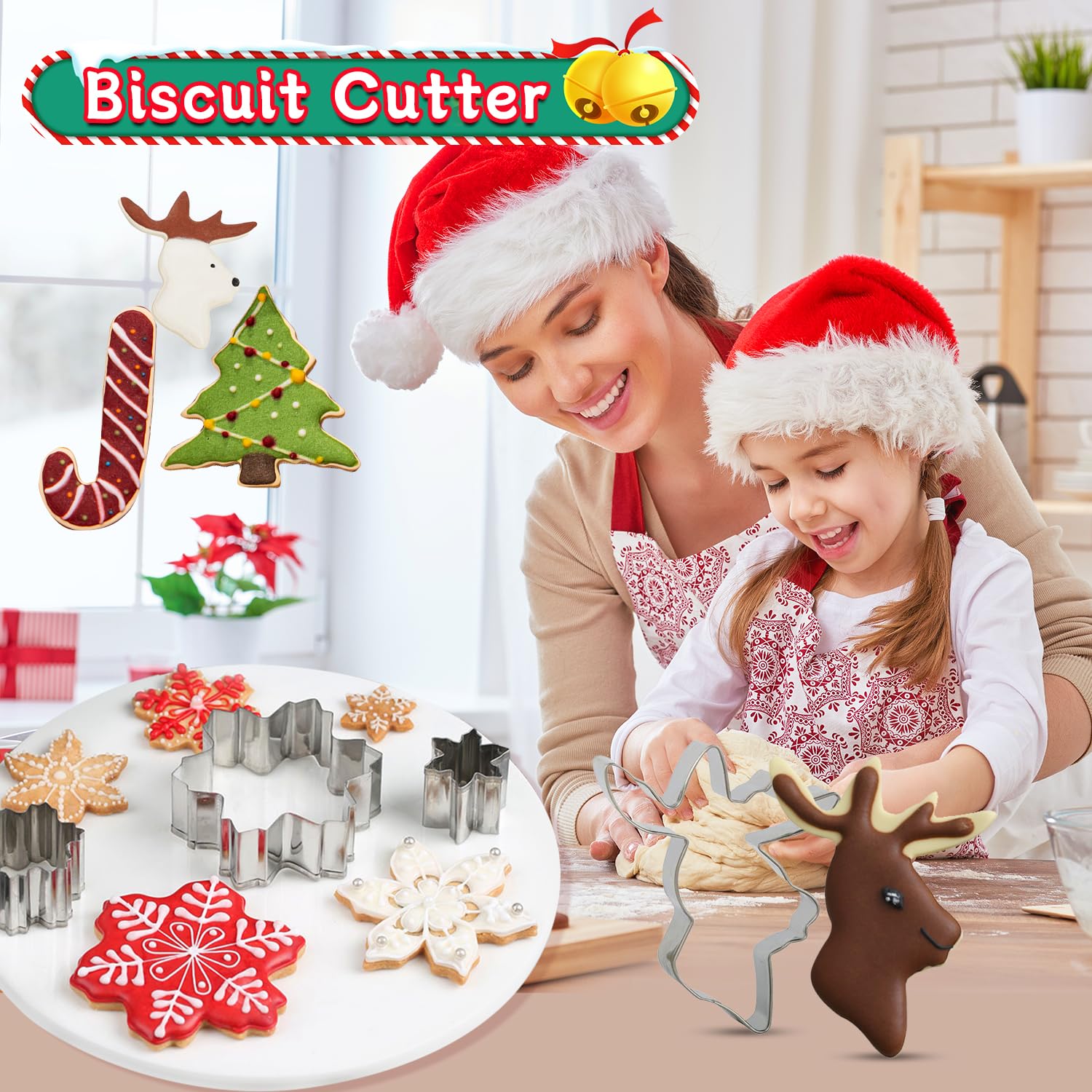 18 Ausstechformen für Weihnachten, Weihnachtsdekoration, Rentier, Schneeflocke, Weihnachtsbaum, Lebkuchenmann, Weihnachtsmann, Glocke