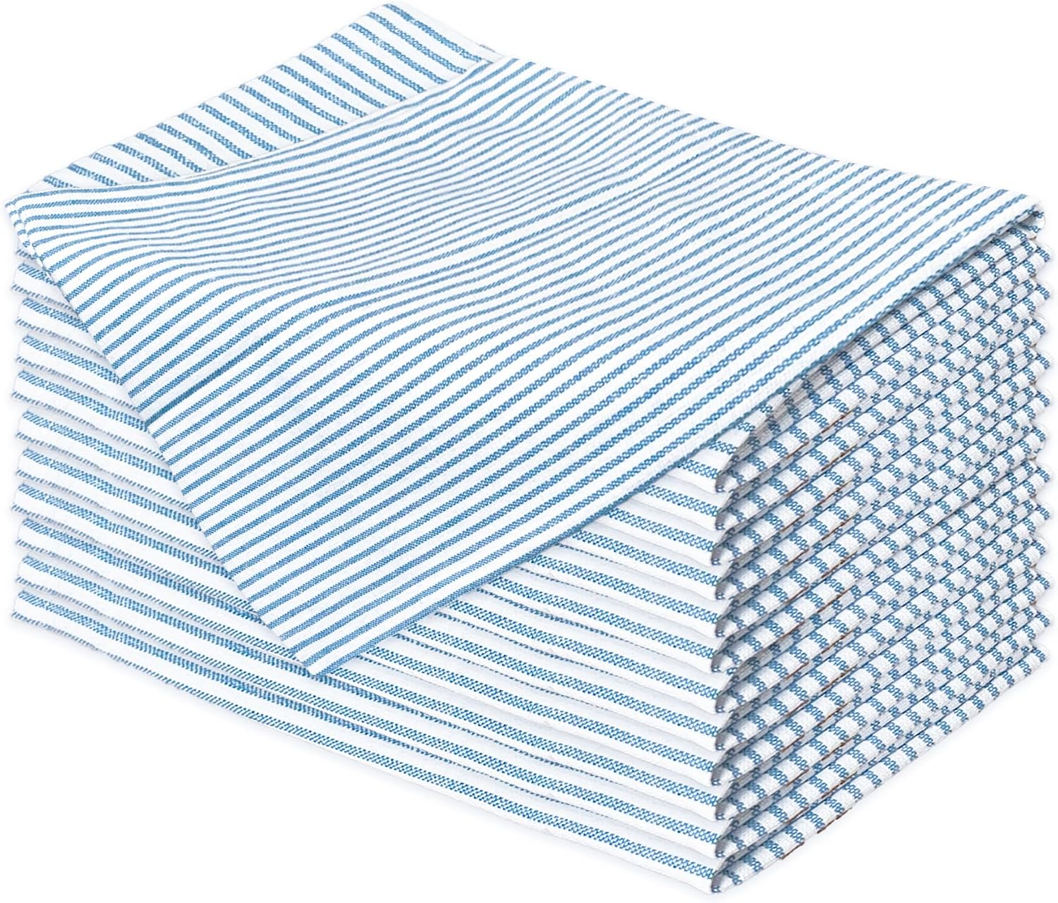 CHARDIN HOME Sky Blue & White Pinstripe Napkin, 18x18 in, Set of 12 Everyday Cloth Napkins, Recycled Cotton, Also Perfect for Holidays, Dinner Parties, Birthdays, Weddings, Hotels