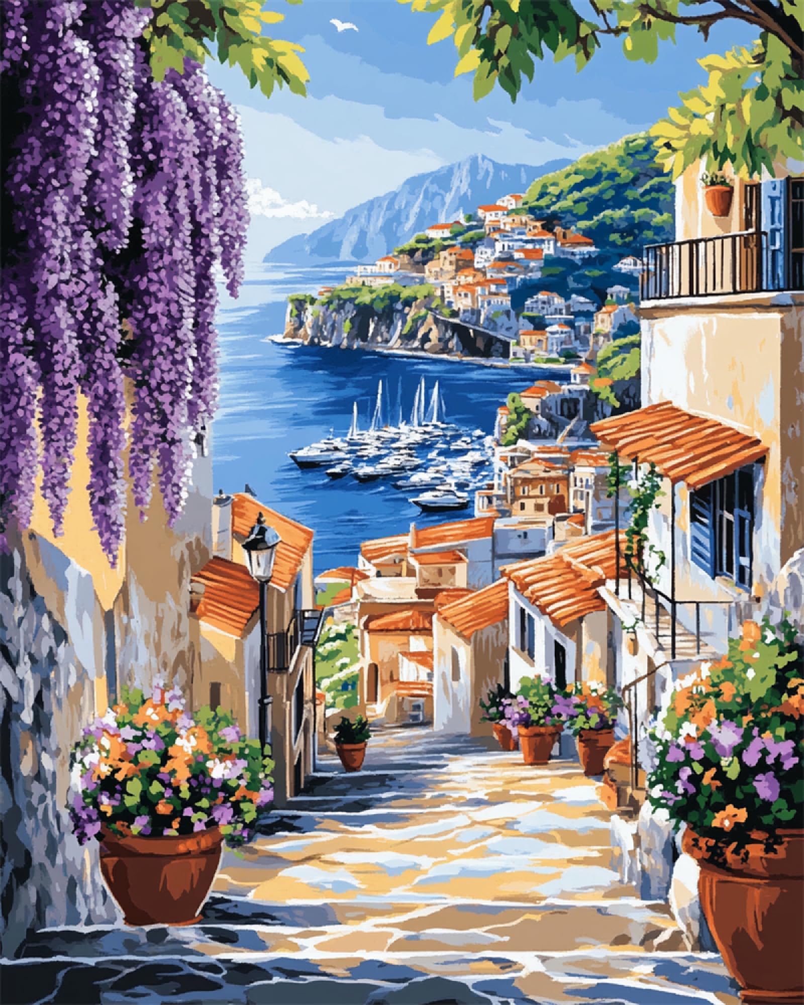 DIY Kit Gancio Di Chiusura Paesaggio Di Un Villaggio Di Pescatori Sul Mare Kit Per Uncinetto Per Principianti,Anziani,Appassionati Di Fai Da Te In 3D Set Per La Realizzazione Di Tappeti 60x90cm