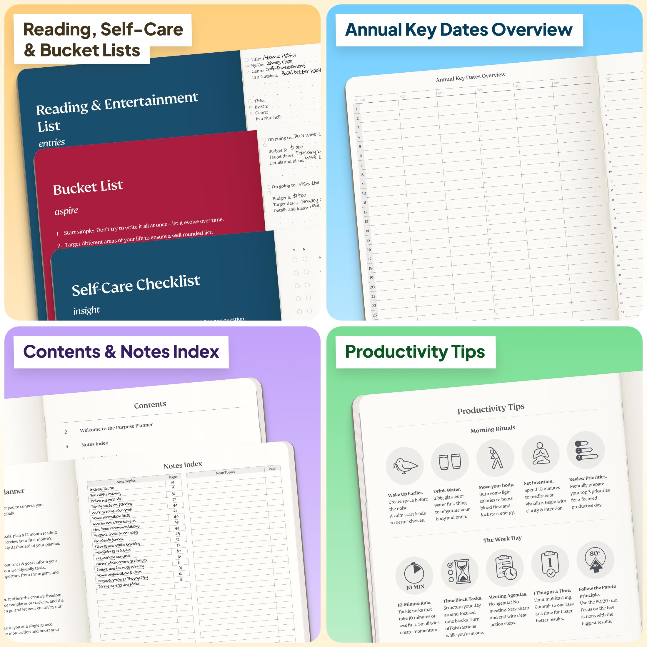 Roterunner Agenda B5, 19 x 24,9 cm, 12 mesi, non datata, 2026, giornaliera, settimanale e mensile, strumento per la definizione degli obiettivi di produttività, per lavoro, casa, ADHD, per adulti