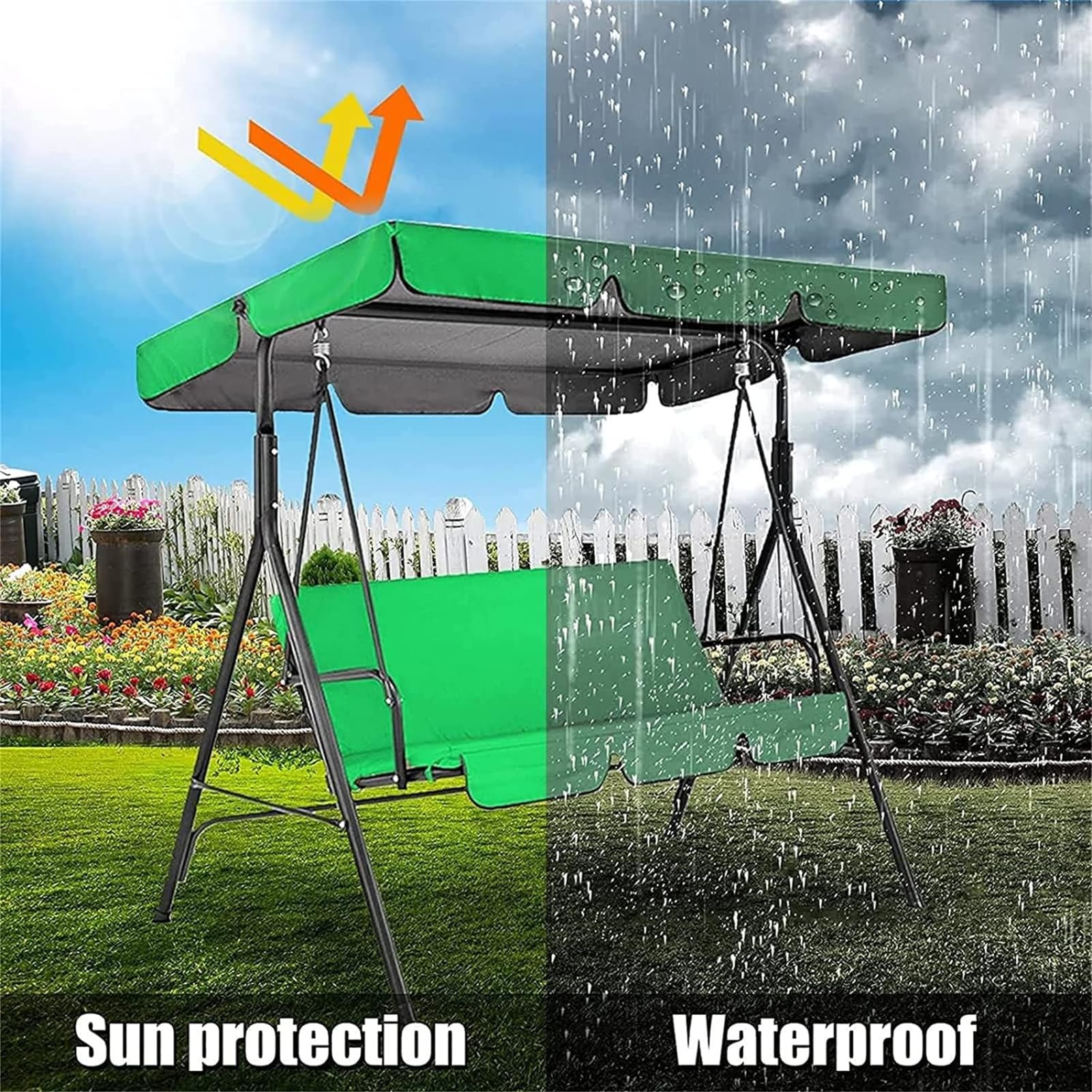 Copertura Impermeabile Per Dondolo Da Giardino - Tettoia Antivento E Anti-UV, Verde 142x120 Cm - Foto 7