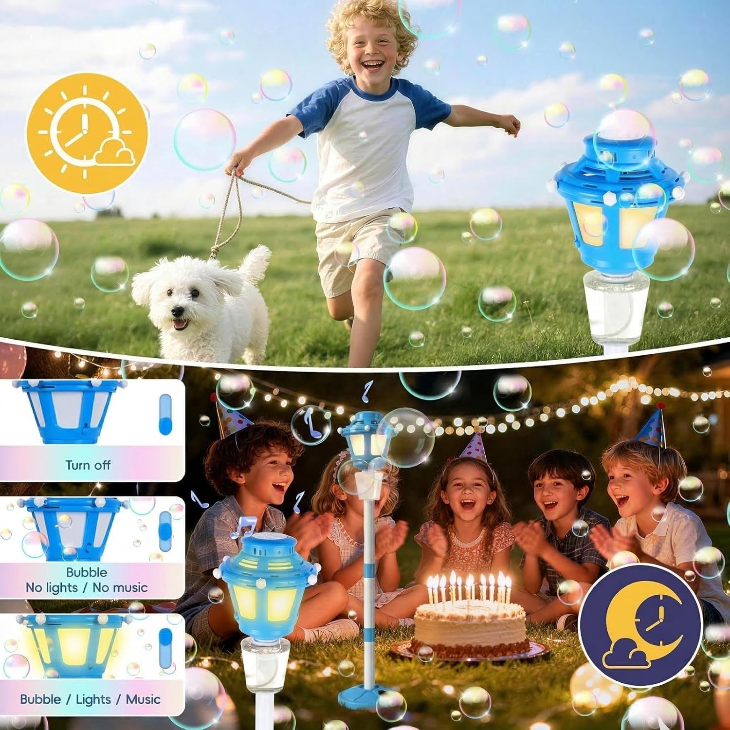 Bubble Machine with Light and Music for Outdoor, Automatic Bubbles Blower Maker for Kids & Adults, Bubble Blower and Wand Toy, Battery Bubbles Blower Machine for Wedding Birthday Party