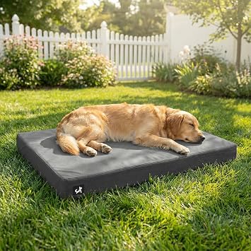 Sytopia 42 Inch Indestructible Dog Beds for Large Dogs, XL Canvas Outdoor Chew Proof Dog Bed, Waterproof & Washable Orthopedic Crate Bed with Non-Slip Bottom, Dark Grey