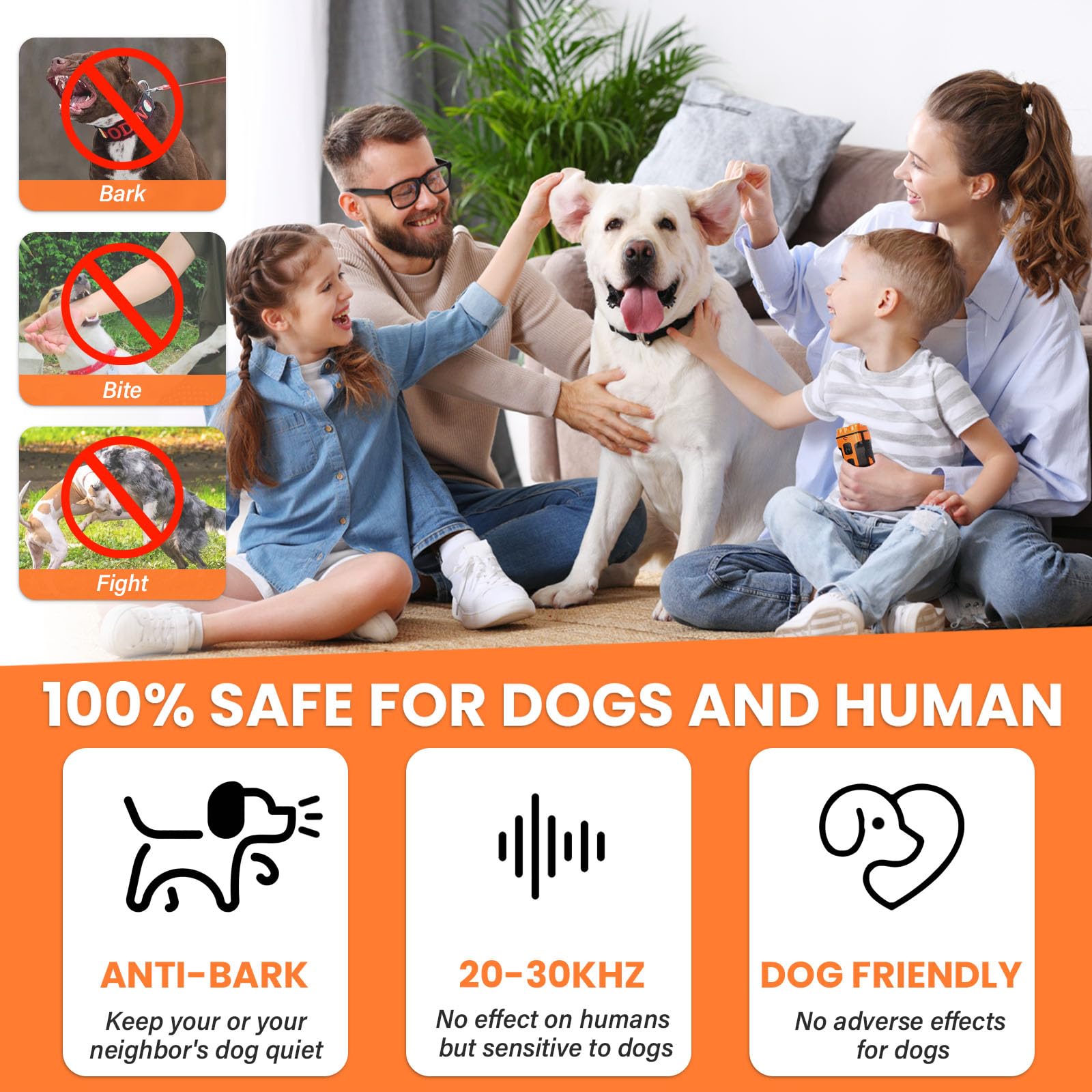 Appareil de Dissuasion à Ultrasons pour Chien, 3 Modes Dispositif Anti-Aboiement à Ultrasons, Portée 10M Portée avec Lampe de Poche, Adapté aux Chiens Petits à Grands