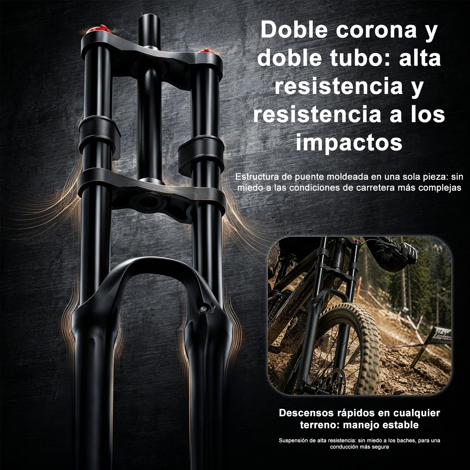 Doble Corona Horquilla Aire, para Bicicleta de suspensión, Eje pasante | Presión Aire Amortiguador, 26 27.5 29 Pulgadas Montaña Suspensión, rebote ajustable,Horquilla Delantera Recta De Recorrido