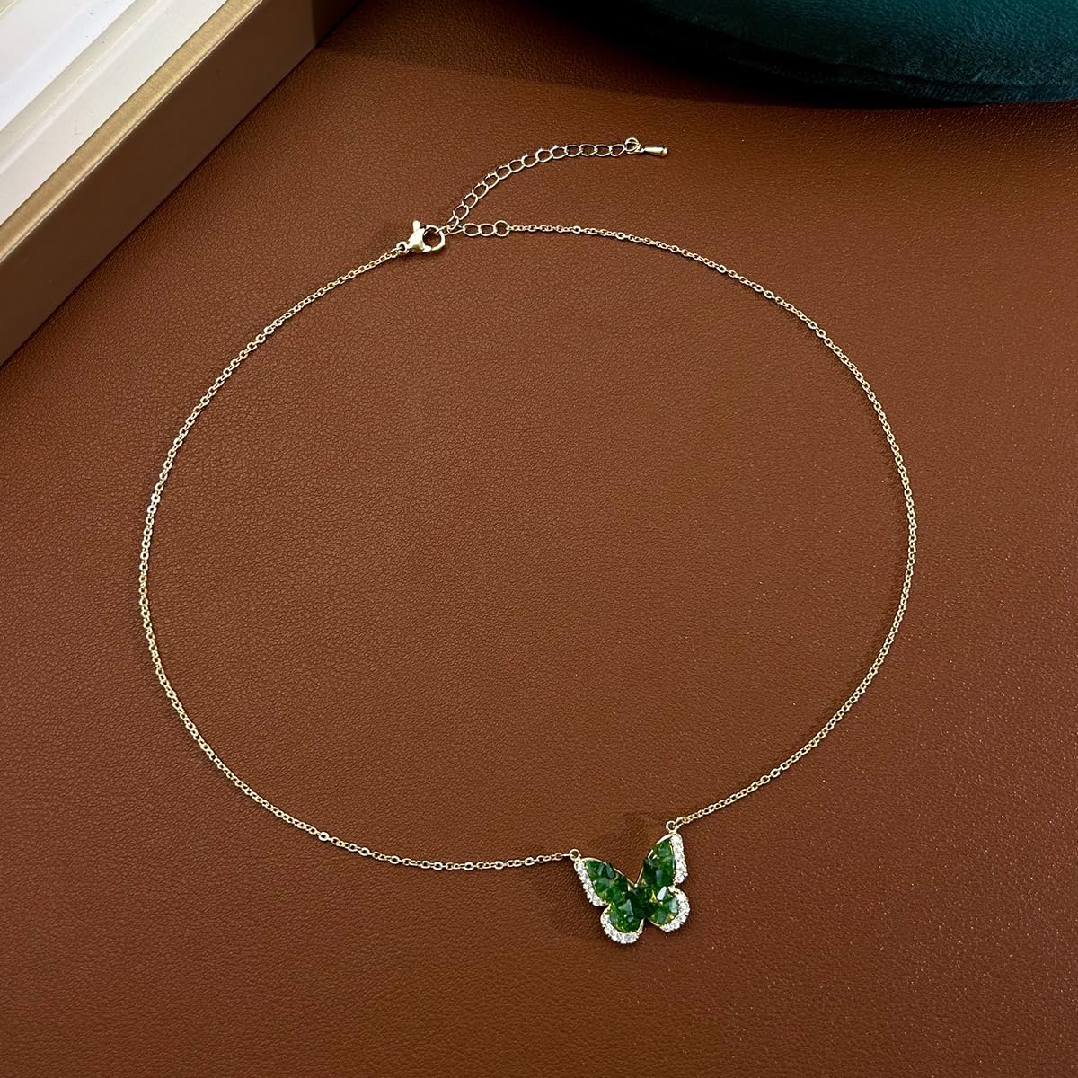 Stunning Green Crystal Butterfly Pendant Necklace, 18K Gold Plated Brass, Fairy-Inspired, Elegant Gold Necklace for Women - Image 4