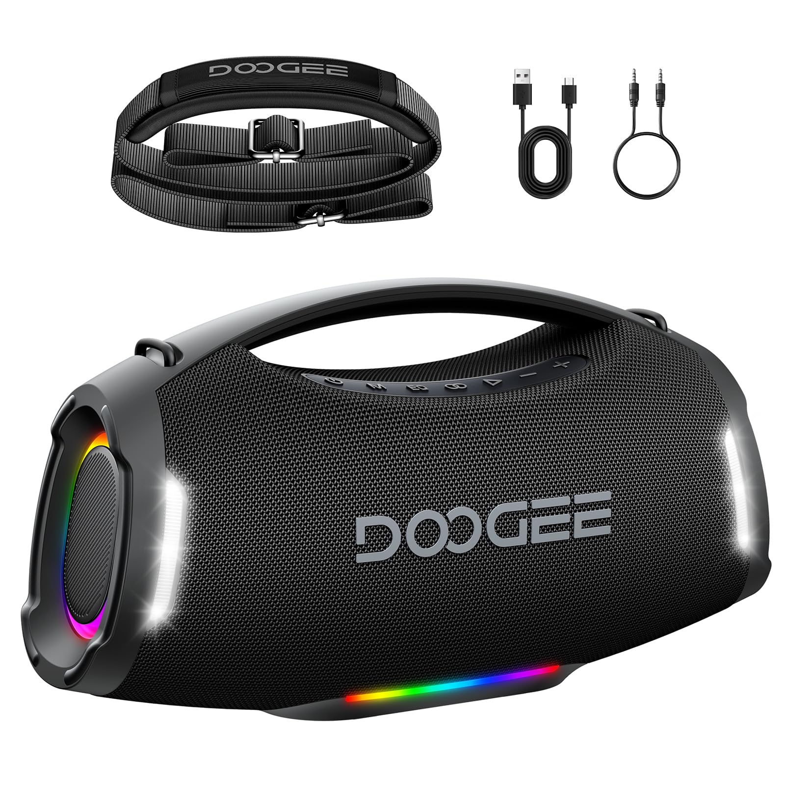 Enceinte Bluetooth Puissante, 250W Enceinte Bluetooth Portable avec Bass Puissantes, 12000 mAh Batterie, Autonomie 14H, Lumière RGB, DSP, TWS Haut Parleur sans Fil IP55 Étanche pour Extérieur, Fêtes