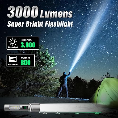 Miniatura 2 de Linterna recargable de alto lúmenes, 3000 lúmenes, linternas LED superbrillantes con 6 modos de luz, IPX6 impermeable, potente luz de flash de mano