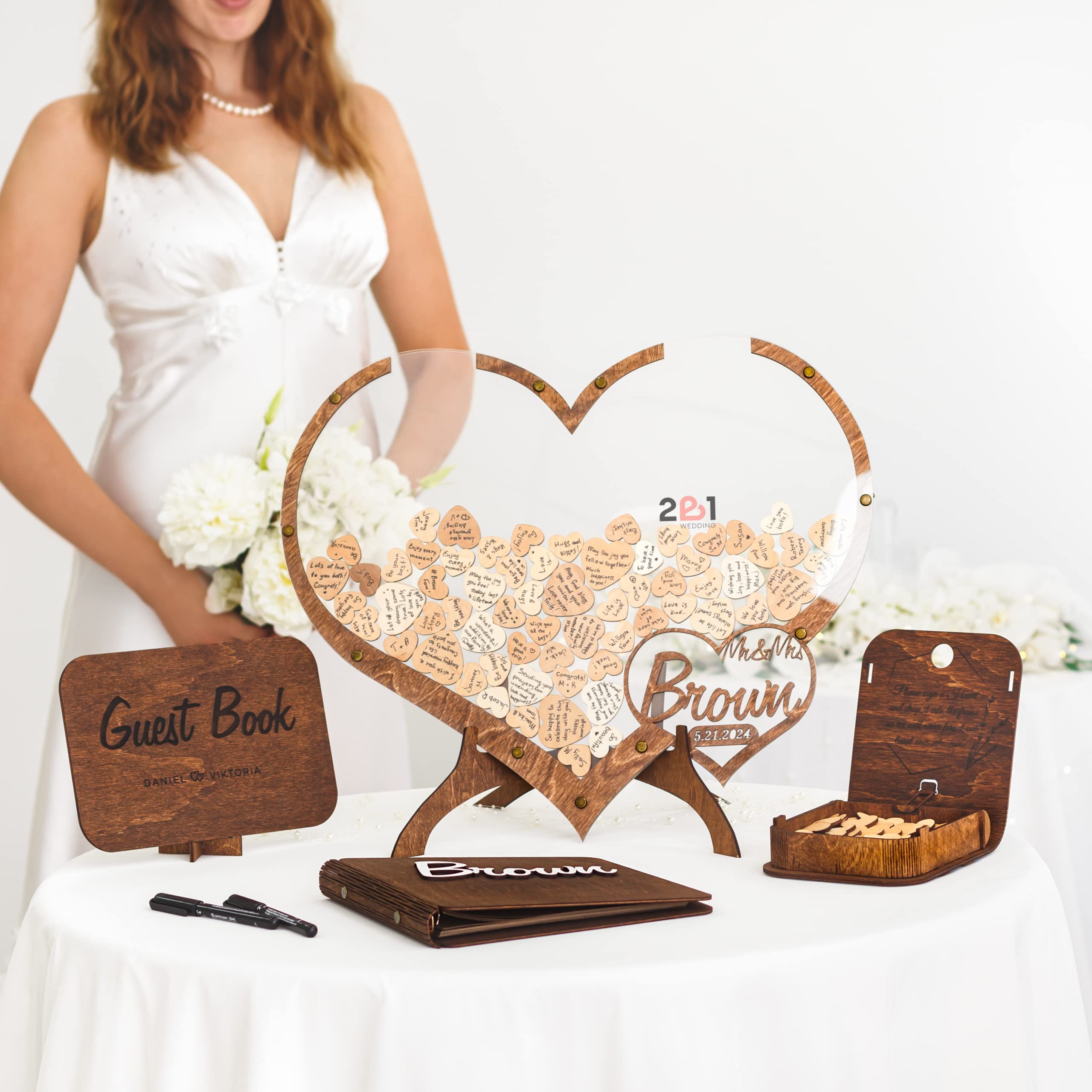 Rustic Wedding Guest Book Alternative - Wooden Wedding Guest Book Frame - Wedding Heart Guest Book Drop Box - Personalized Wedding Guest Book Alternative Heart Guest Book Sign from 30 to 300 Guests