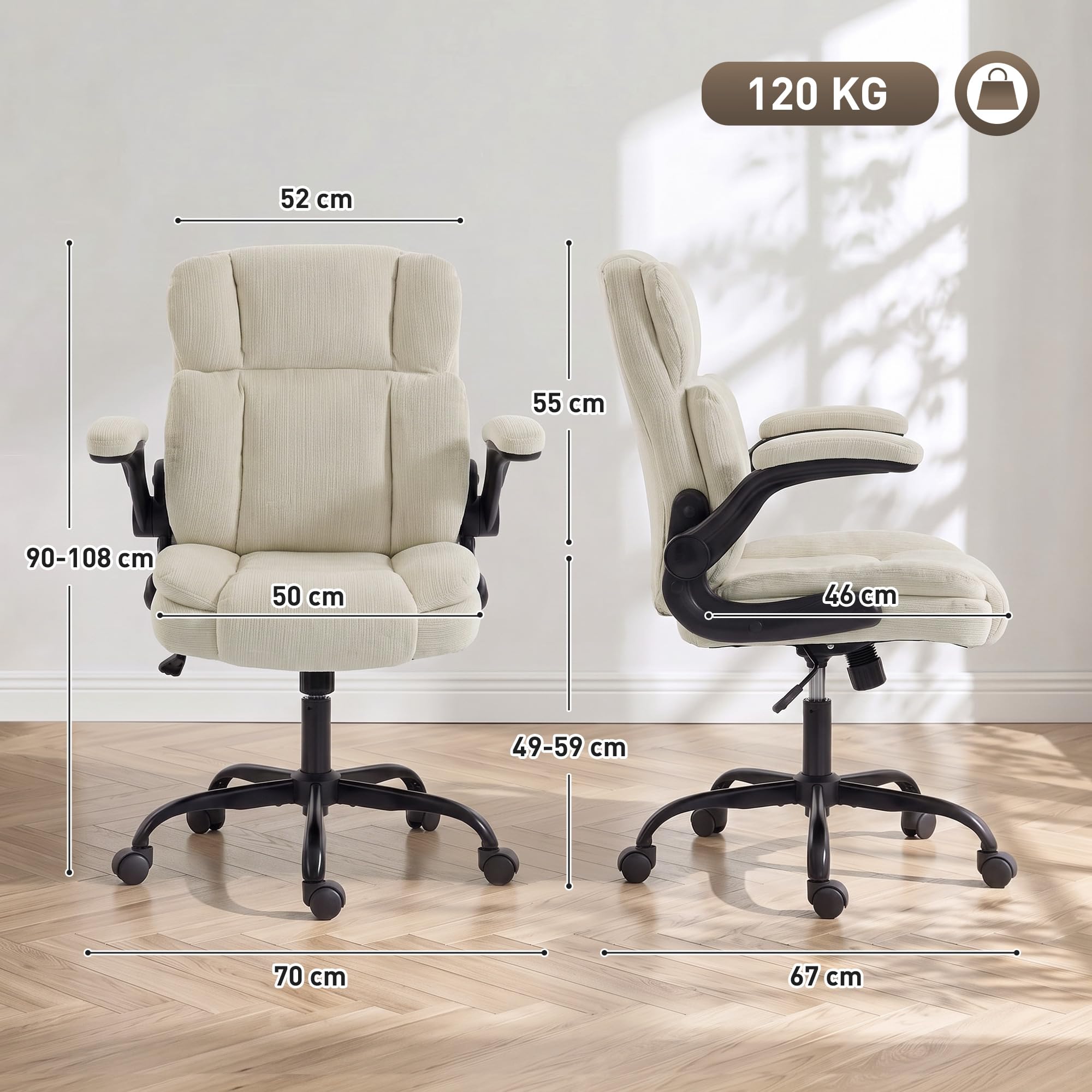 HOMCOM Sillón Oficina ergonómico de Felpa Beige