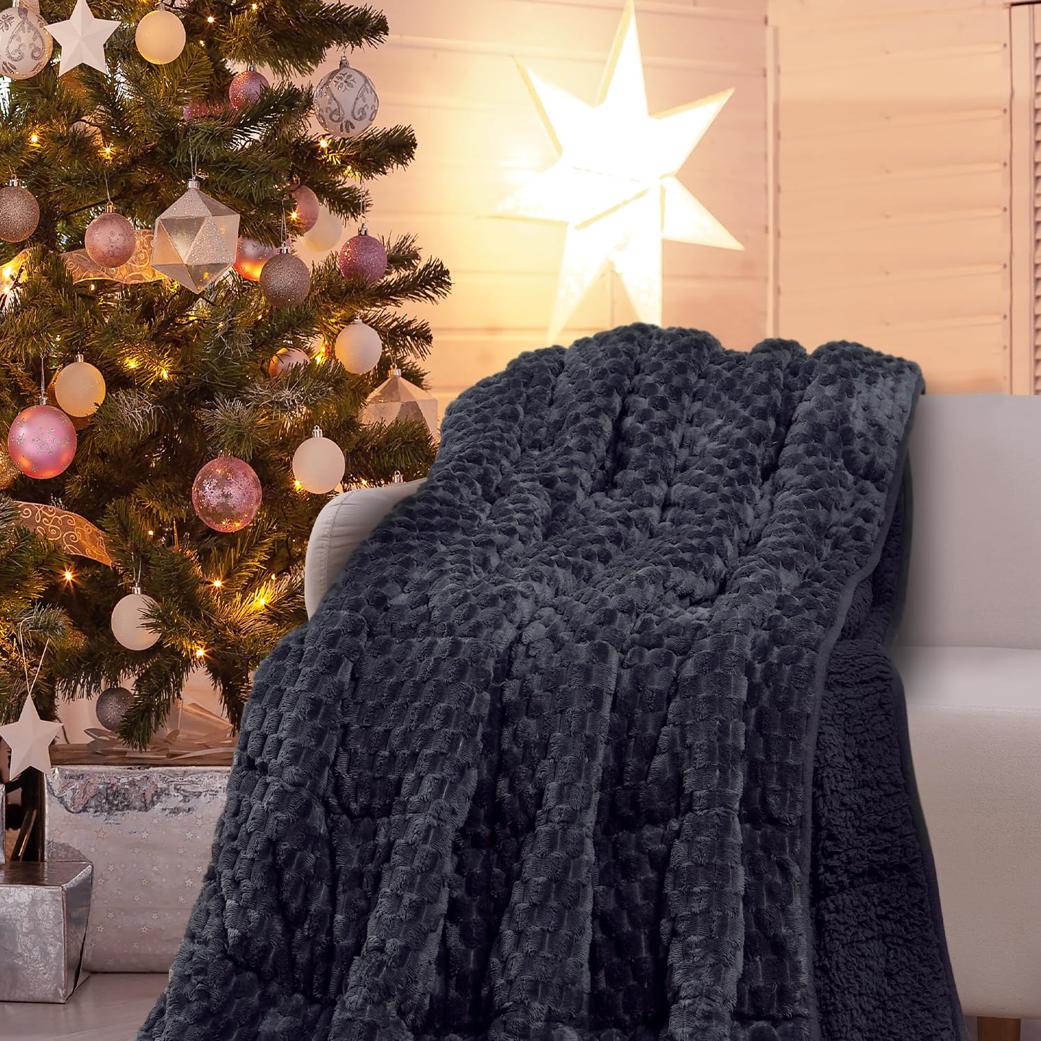 Drewin Weighted Blanket Queen Size 17lbs, Classy Soft Jacquard Sherpa Weighted Blankets for Sleep Natural and Calming, Ultra-Cozy Sofa Bed Blanket for Winter, Beige, 60 x 80 inches: Turtleback Dark Grey 60*80 15LBS