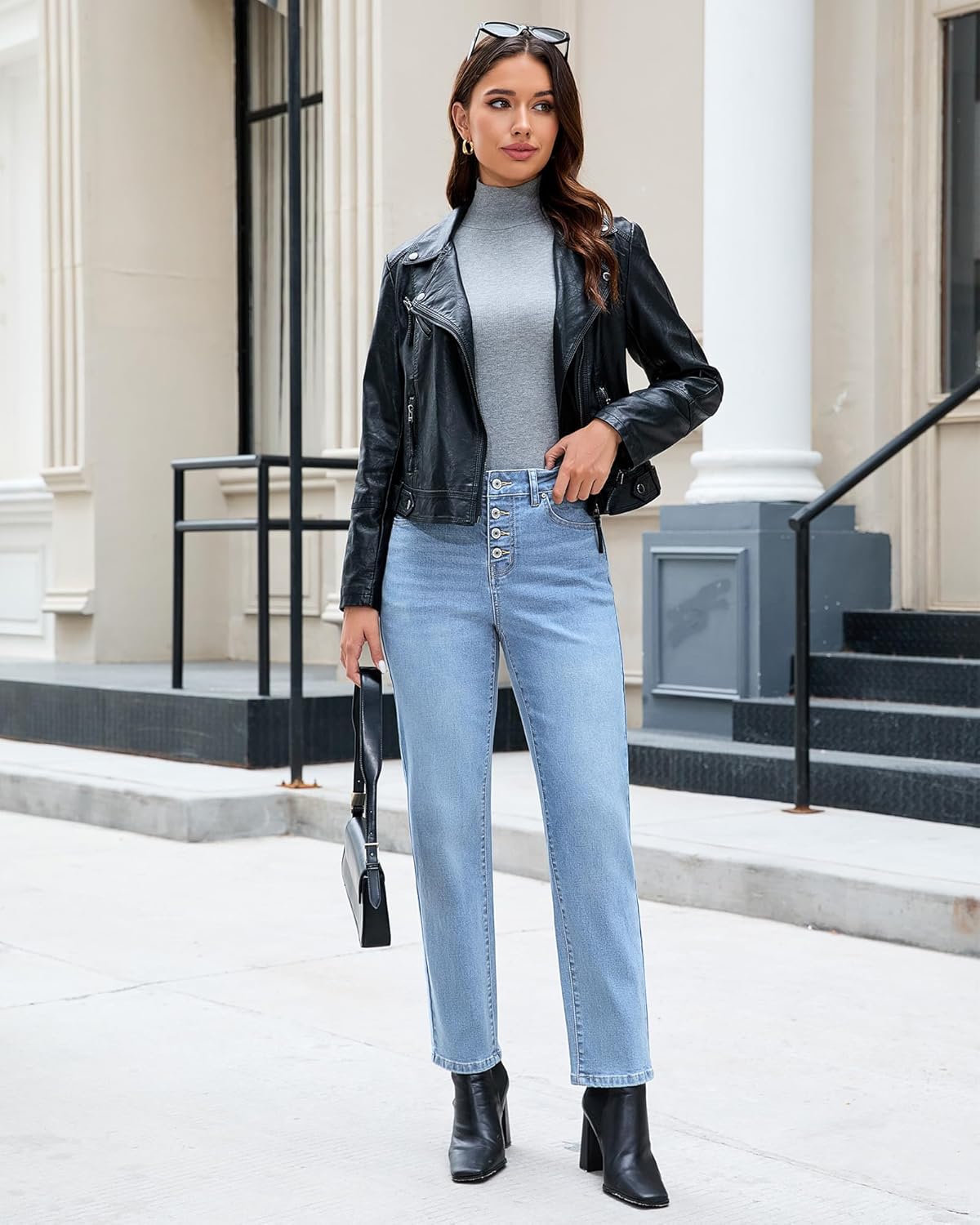 luvamia Straight Leg Jeans for Women High Waisted Trendy Button Fly Trouser Jeans Stretchy Denim Pants with Pockets - Image 7