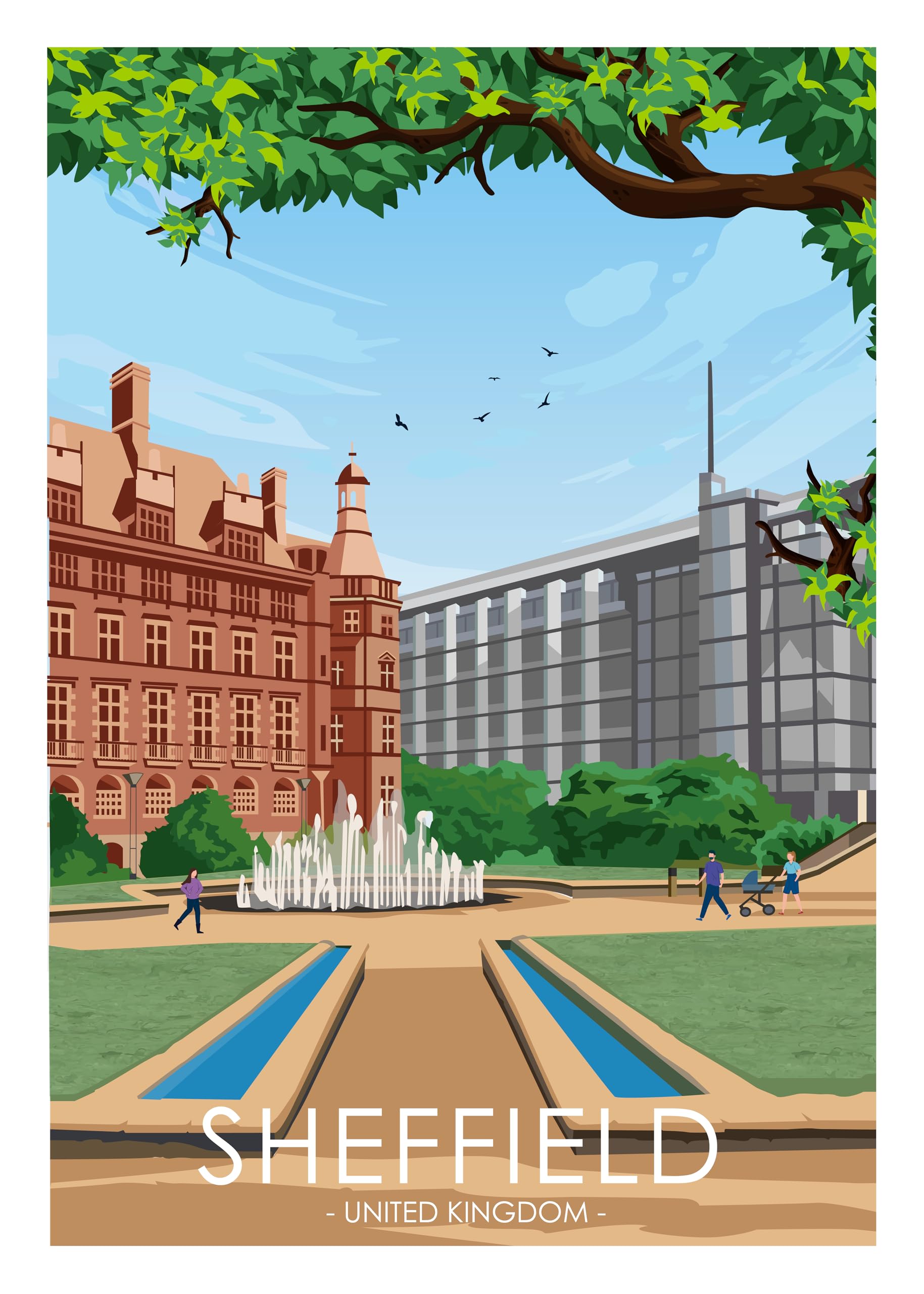 Hewson's Gifts UK Travel Print UK Cities and Shires, Handmade Print Of The Beautiful Places of United Kingdom