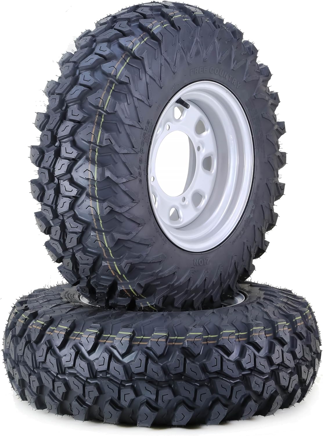 Free Country UTV Tire Wheel Assembly 25x8R12 Radial 8-Ply Truck Style on 4-110 PCD 5+2 Silver Wheel,SET 2