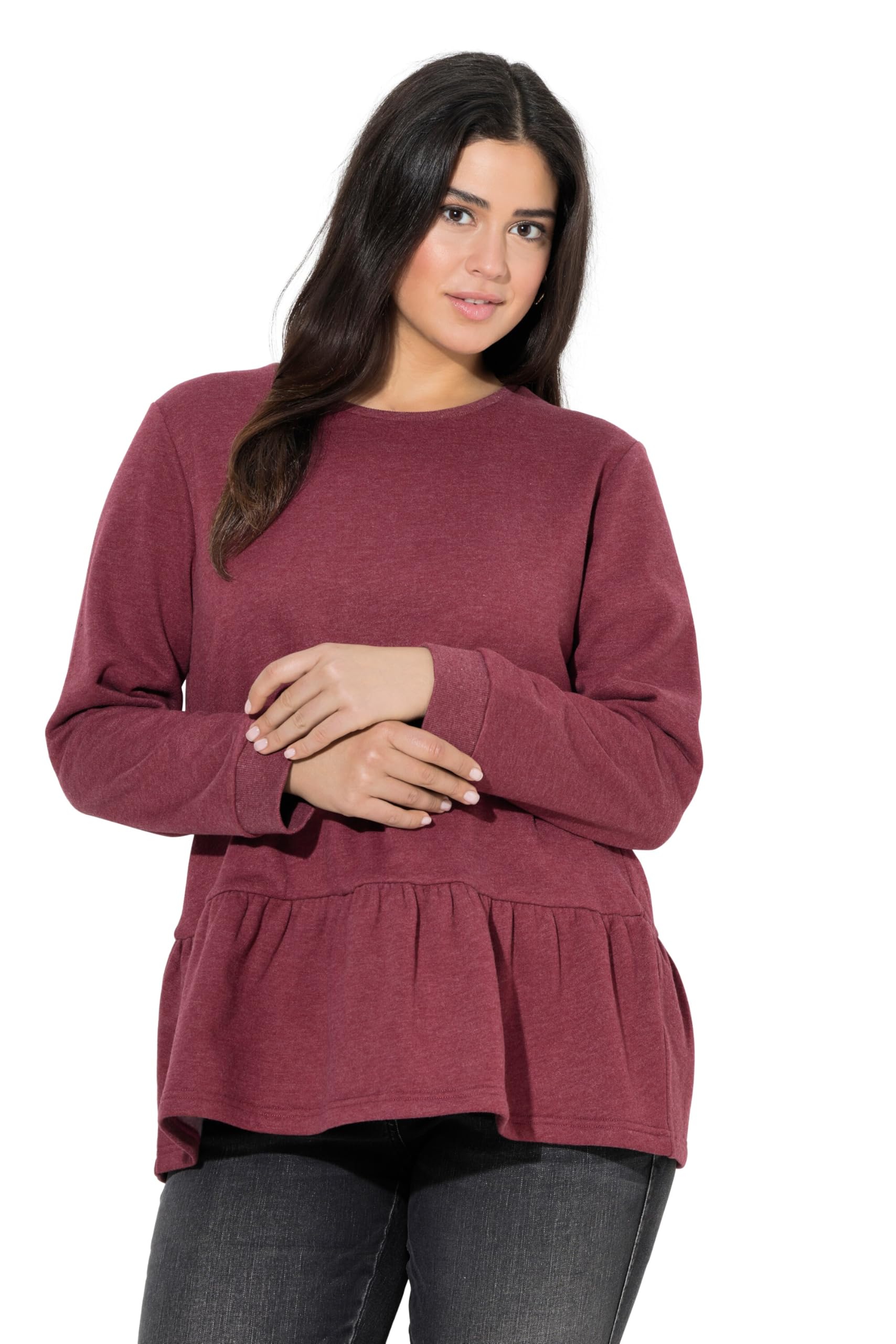 Ulla Popken Damen große Größen Übergrößen Plus Size Sweatshirt, Volantsaum, A-Linie, Rundhals, Langarm 842257