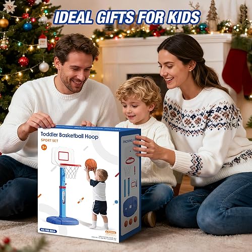 Miniatura 9 de Aro de baloncesto para niños pequeños, aro de baloncesto interior de altura ajustable para niños de 1 a 3 años, mini portería de baloncesto plegable
