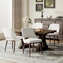 Wooden Dining Chairs Set of 4, Fabric Upholstered Kitchen Chairs, Beige