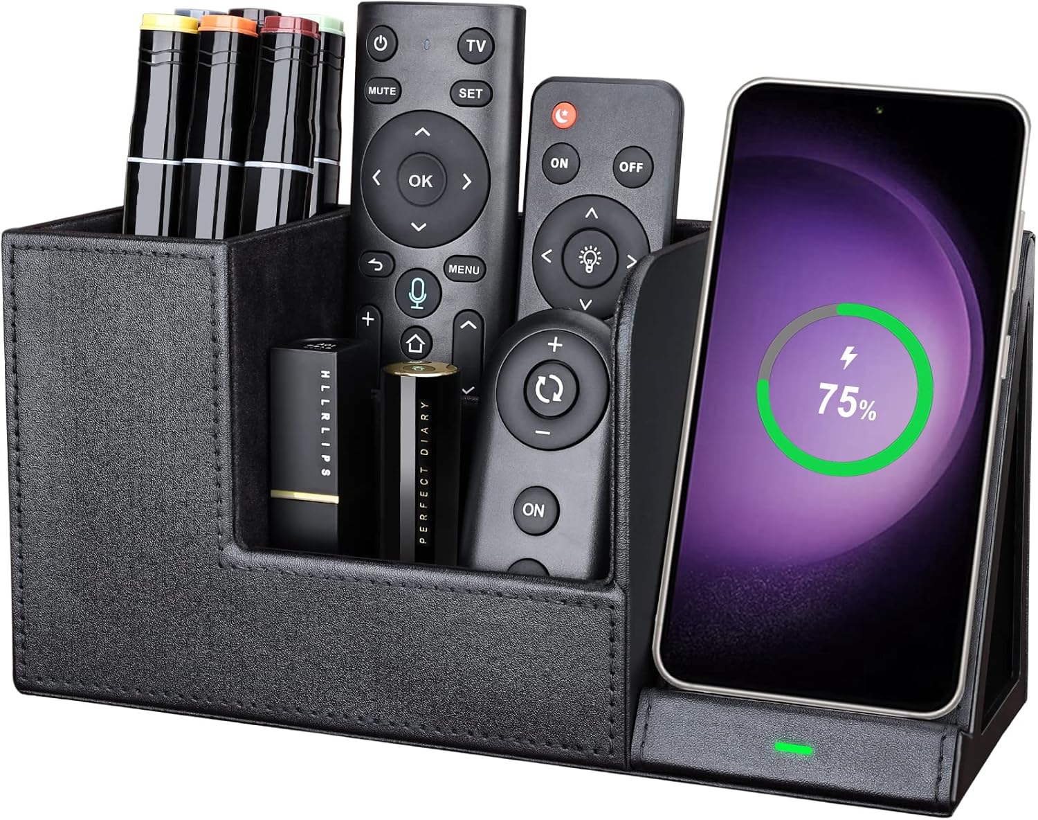 Wireless Charger with Desk Organizer, Wireless Charging Station for iPhone 13/13 Pro Max/13 Pro/12 Series/11/XS Max/XR/X/8Plus/SE 2, Wireless Charging Stand with Leather… (Black L) Wireless Charger with Desk Organizer, Wireless Charging Station for iPhone 13/13 Pro Max/13 Pro/12 Series/11/XS Max/XR/X/8Plus/SE 2, Wireless Charging Stand with Leather… (Black L)