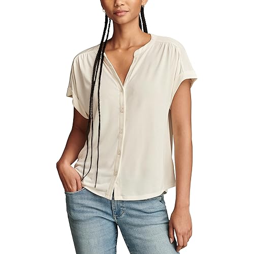 Lucky Brand Women's Sandwash Short Sleeve Button Front Top