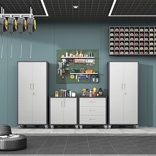 Miniatura 2 de Gabinete de almacenamiento de herramientas móvil de 3 cajones, caja de herramientas rodante resistente para organización de garaje, gabinetes de