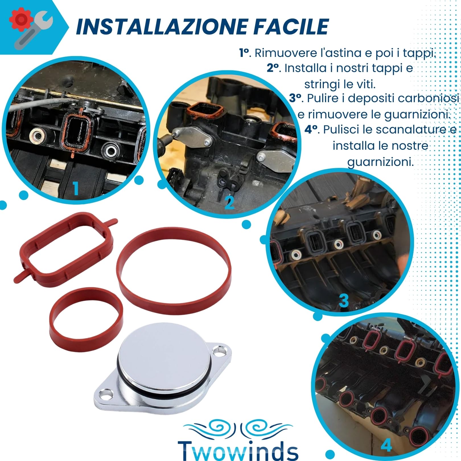 Twowinds - Kit Annullare Farfalle Collettore di Aspirazione (32 mm) Compatibile con BMW 320d 330d 520d 525d 530d 730d - Rimozione Swirl Flap - Eliminazione Valvole Swirl (13 guarnizioni e 6 tappi)