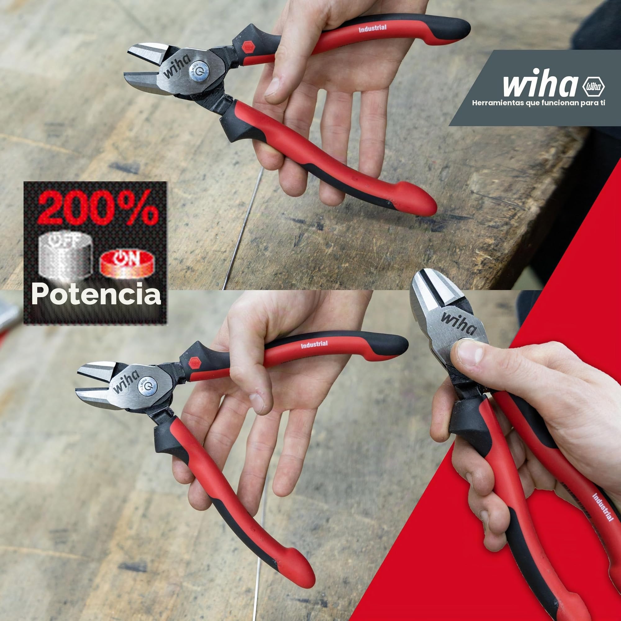 Wiha Alicates de corte diagonal de alto rendimiento BiCut® Industrial con DynamicJoint® conmutables 200 mm, 8" (38982)