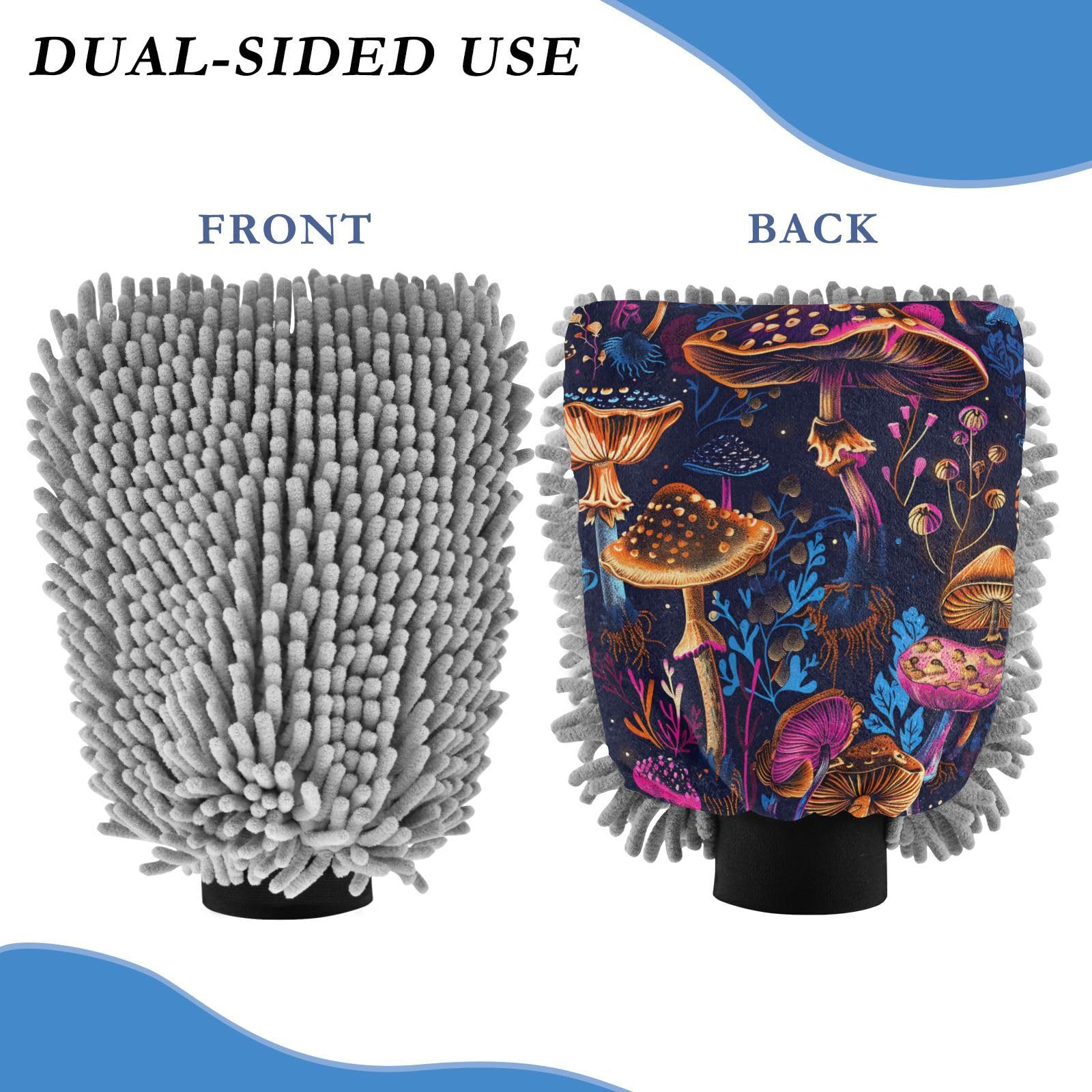 IOACIY Absorbent Microfiber Car Wash Drying Mitts, 2 Pack, Scratch-Free & Lint-Free, Rich Foam, Highly Absorbent, Double Sided, Wash Mitt Perfect for Car Washing, L, Mushroom (3)