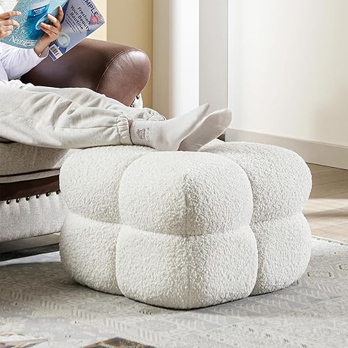 Miniatura 5 de Zesthouse Puf otomano cuadrado, mesa de centro otomana moderna para sala de estar, reposapiés otomano de sherpa mullido, taburete otomano tapizado