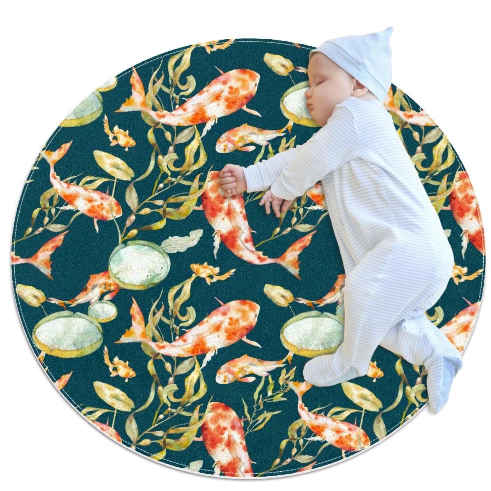 Tapis de salle de bain carpe dorée et nénuphar rond haut de gamme