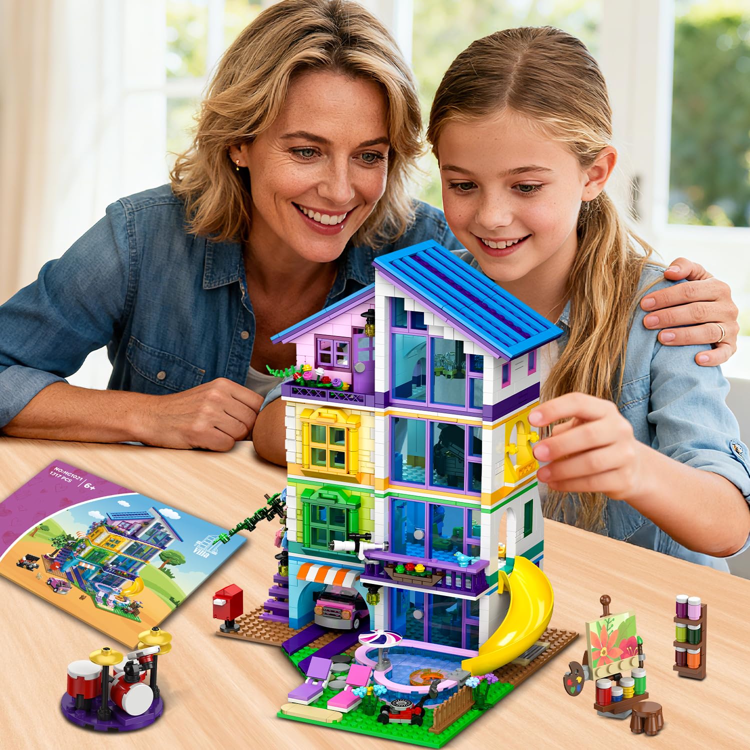 CUBIMANA Friends Casa de Niñas para Construir con Luz LED para Niños 6-14+ | Villa con Coche y Piscina, 1317 Piezas Juego de Construcción Casa Amigas para Juego de rol, Regalo de Cumpleaños para Niñas