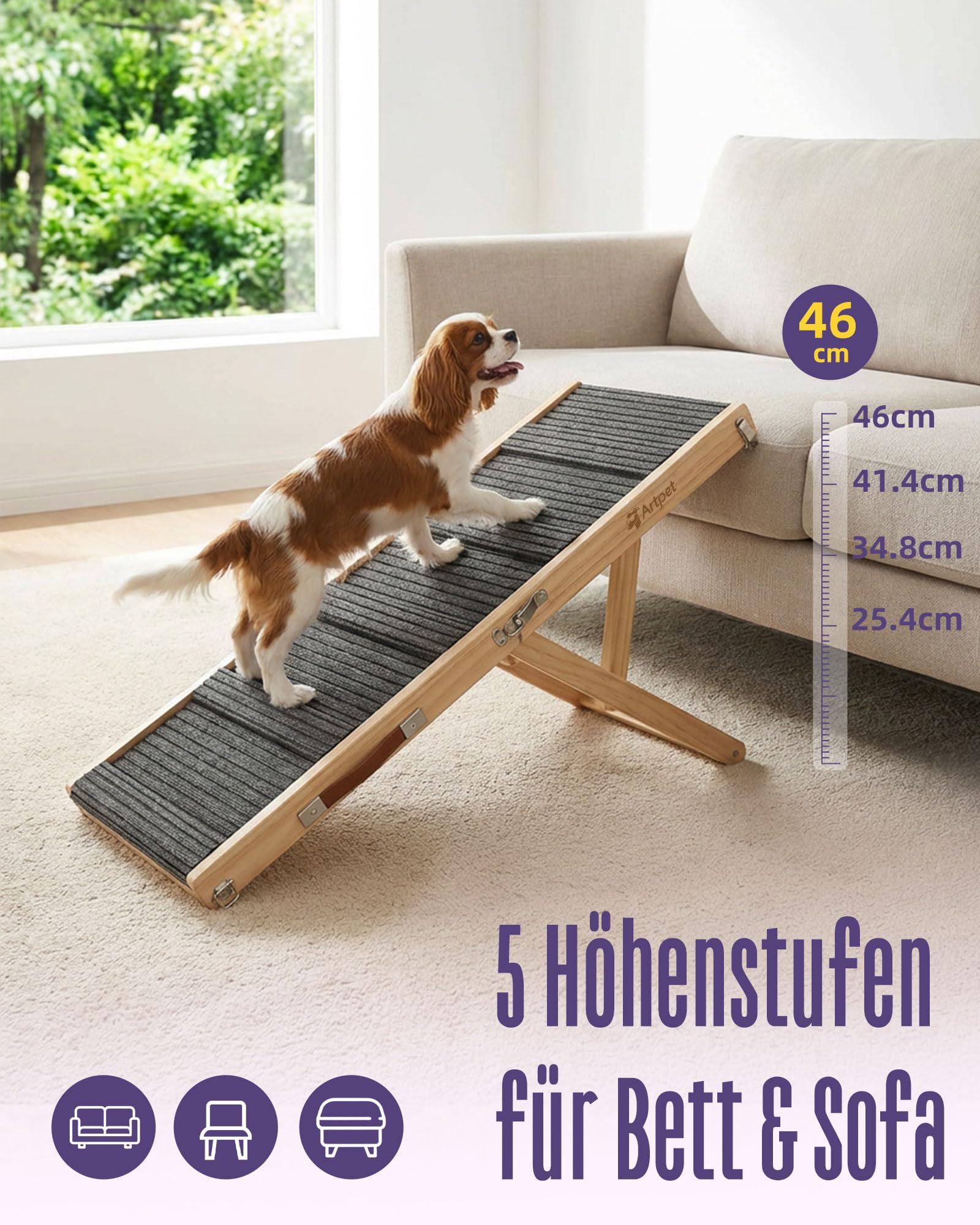 Hunderampe für Sofa Bett Klappbar Rampe Klappbar für kleine Hunde Katzen Einstellbar 45 cm, bis zu 20kg