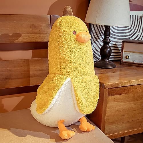 Miniatura 3 de Peluche de pato de plátano, lindo peluche para abrazar, animal de peluche para niñas y niños, color blanco (amarillo, 16.9 pulgadas)