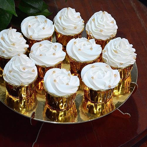 Miniatura 6 de FRIDAY NIGHT Soporte redondo de cartón dorado de 1 nivel, soporte para cupcakes, mini pastel, postre, reutilizable, cumpleaños, boda, Año Nuevo,