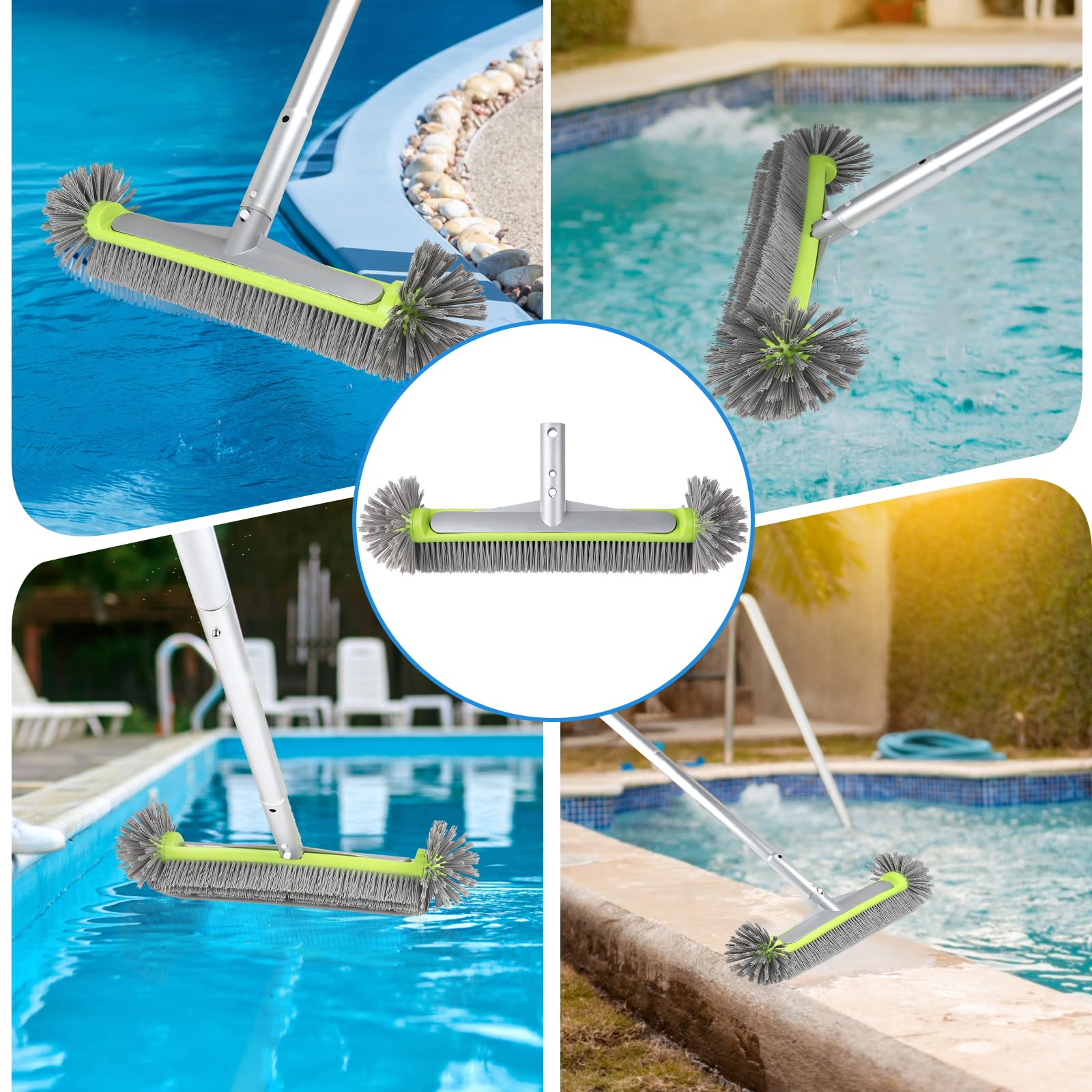 LALAGO Brosse Piscine Ronde, Tête de Brosse de Piscine avec Perche Amovible, avec Les Poils Hémisphériques, Brosses à Récurer pour Mur et Carrelage, Brosses pour Salles (avec Perche)