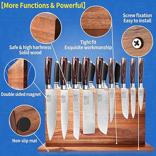 Miniatura 9 de XYJ Juego de cuchillos de cocina con bloque de cuchillos magnéticos, tijeras de cocina, juego de bolsa de cuchillos de chef, cuchillos de carnicero