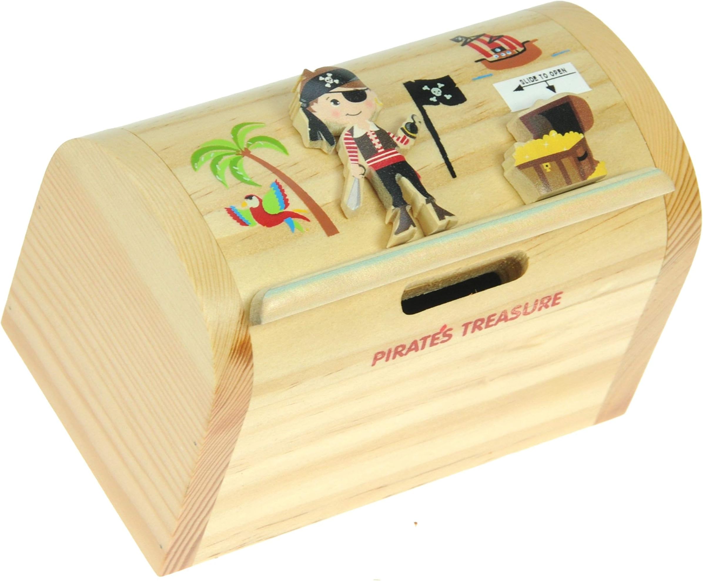 Namesakes : Pirate Money Box with Secret Lock : Childrens Wooden Treasure Chest for kids and Adults (12x9x7cm)