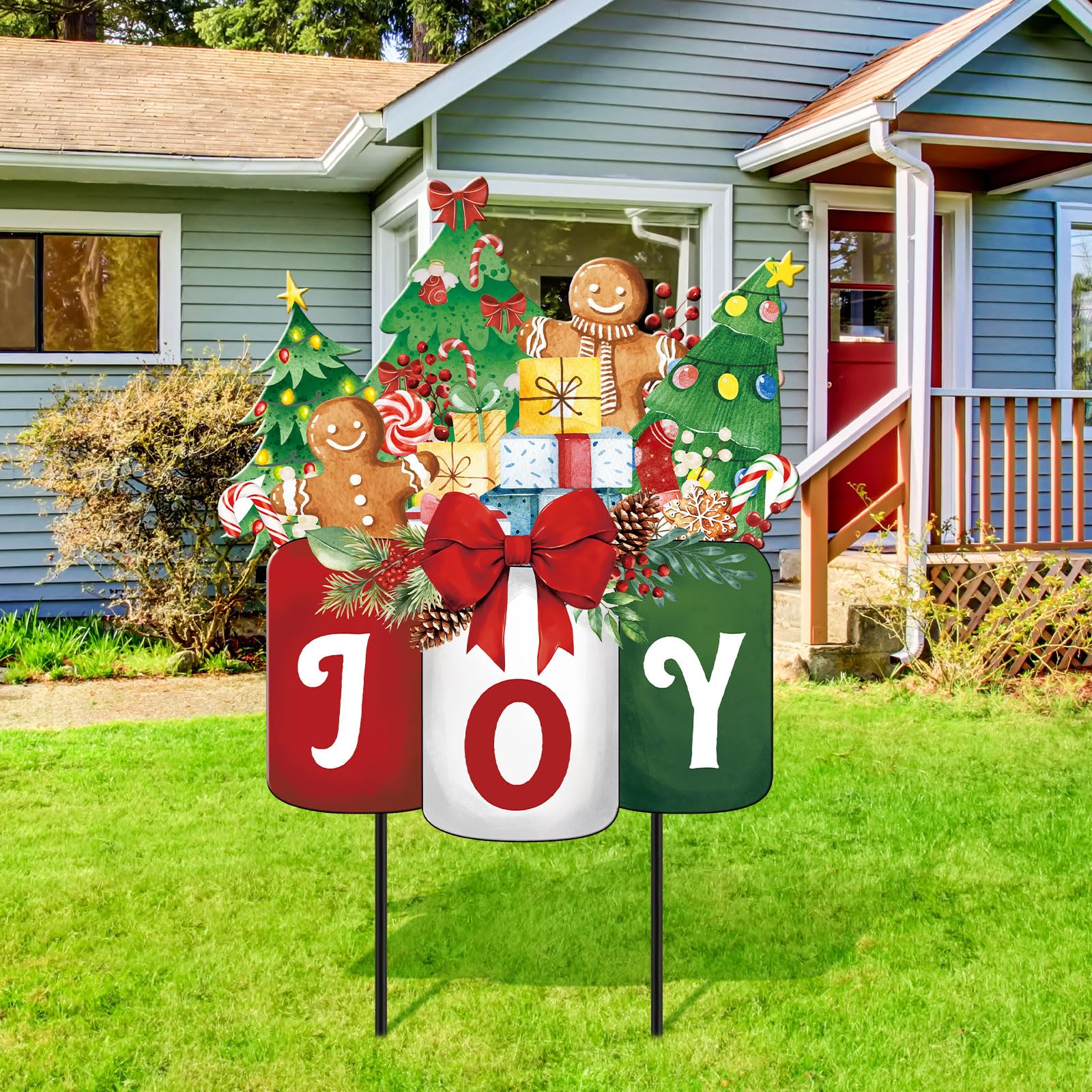 Panneau de Noël en métal extérieur 66 cm avec piquet pour cour, pelouse et décoration de fête