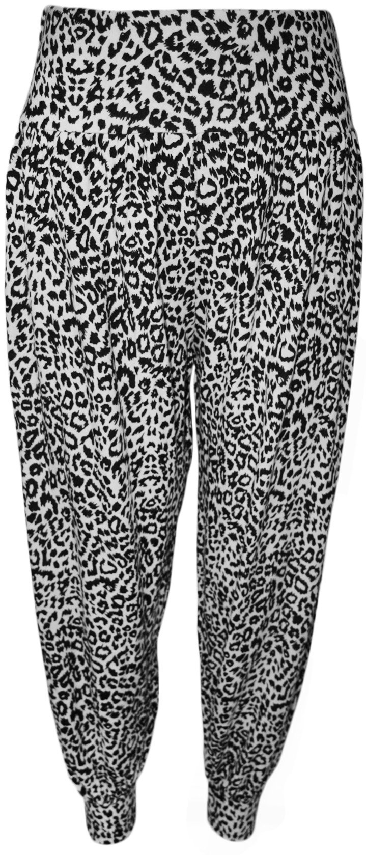 WearAll Womens Plus Size Printed Pattern Ladies Long Harem Pants Trousers - Black White Animal - 16/18
