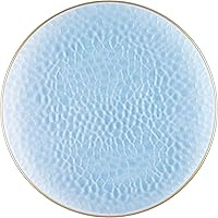 Vista 2 de [Blue Hammered With Gold Rim 8 Pack] Platos de carga de 13 pulgadas azul martillado con borde dorado de plástico resistentes desechables para cena