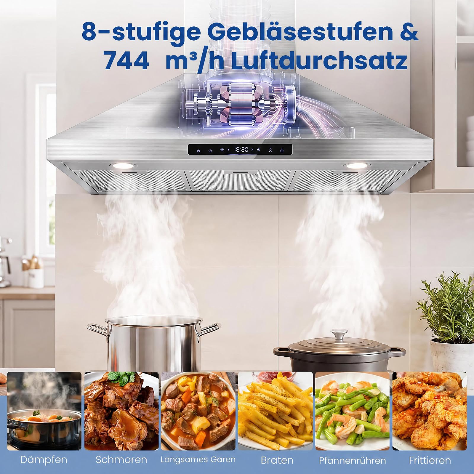 COSTWAY Okap kuchenny 90 cm obieg i powietrze wylotowe 744 m³/h [klasa