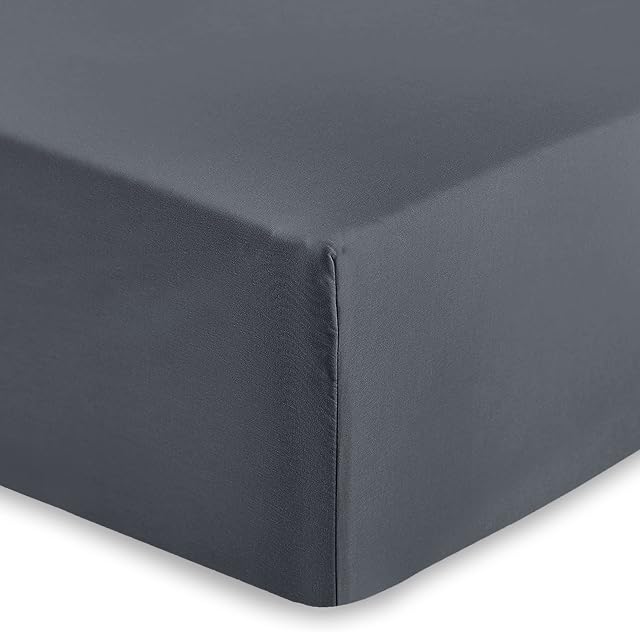 AMEHA Fitted Sheet Double 25 cm Deep Bed Sheets Easy Care Brushed Microfiber Elastic Fitted Bed Sheet Shrinkage Resistant (Charcoal / Dark Grey, 137 x 191cm)