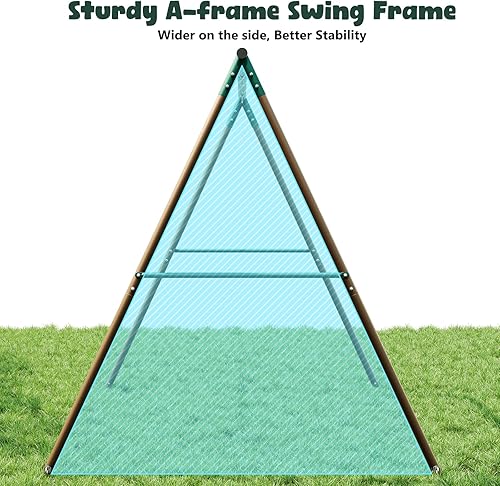 Miniatura 4 de Hapfan Juegos de columpios para patio trasero con plataforma de 45 pulgadas y columpio de cinturón, columpio de 440 libras para exteriores para