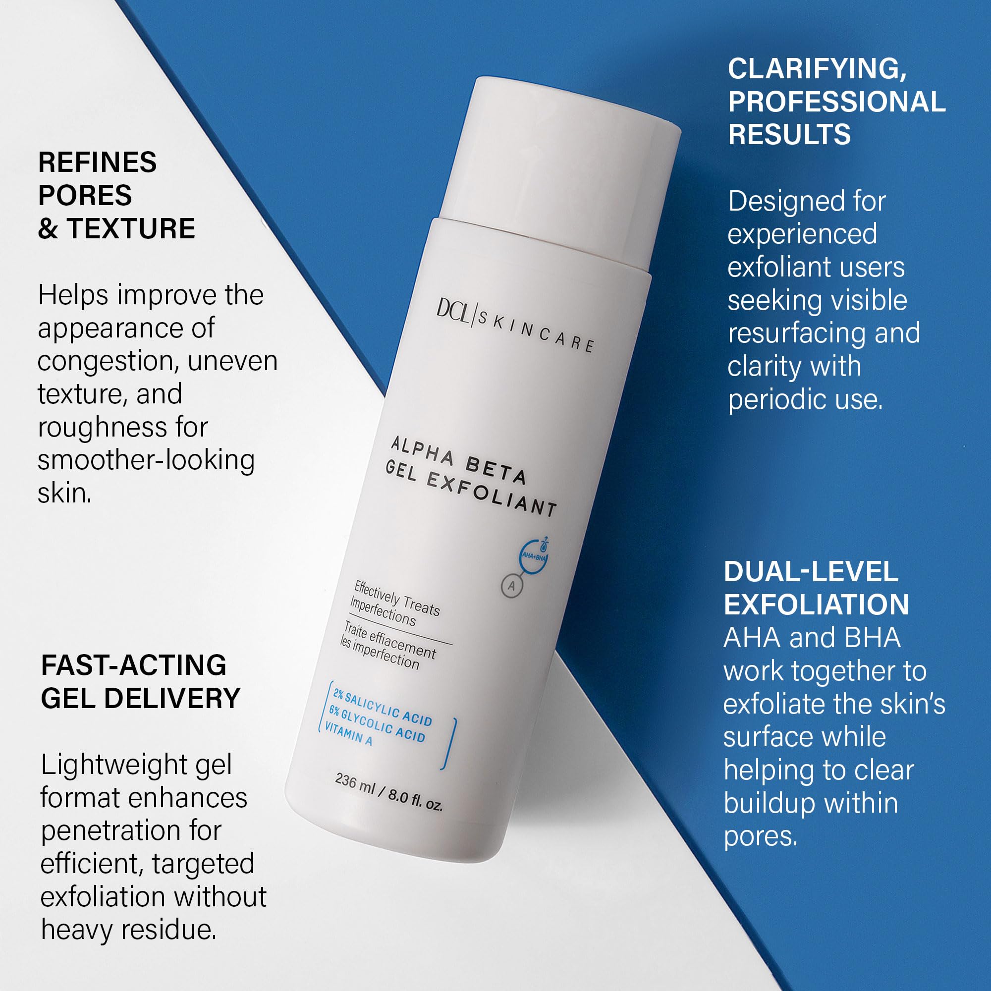 DCL Skincare Alpha Beta Gel Exfoliant, AHA/BHA Resurfacing Treatment, 6.7 oz