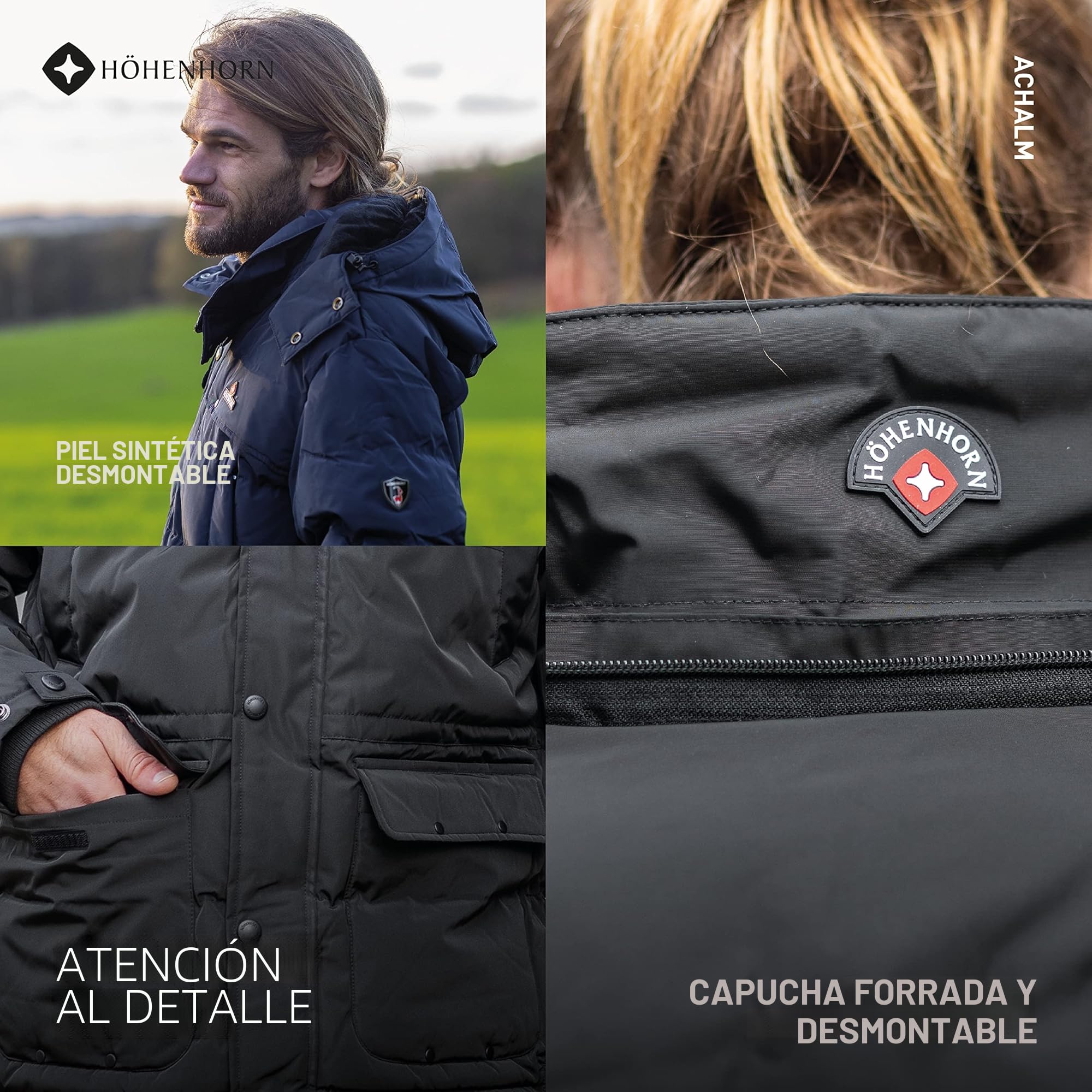 Höhenhorn Achalm - Chaqueta acolchada de invierno para hombre con capucha desmontable y cuello de piel sintética