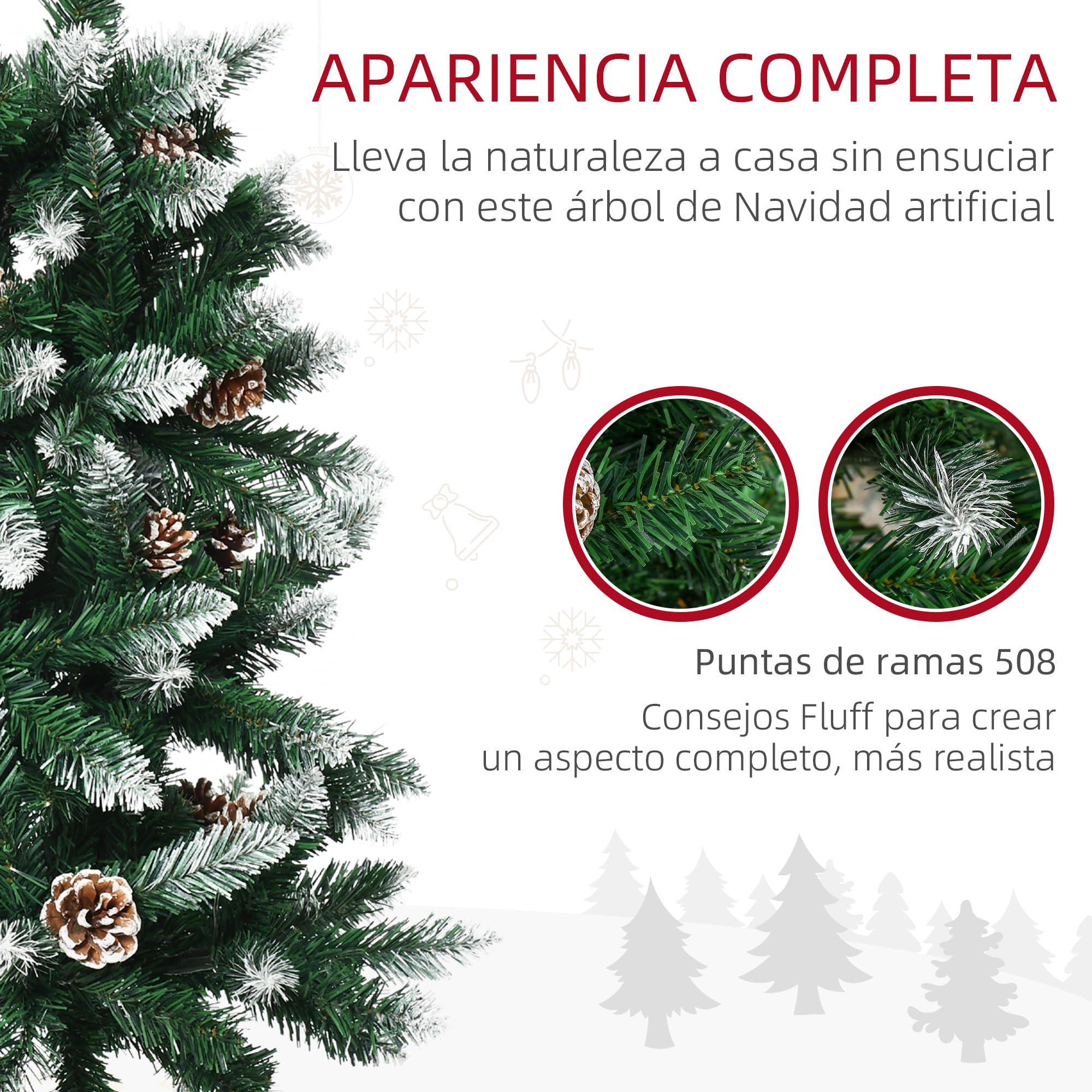 HOMCOM Árbol de Navidad Artificial de Nieve 180 cm Ø73x180 cm Verde Blanco