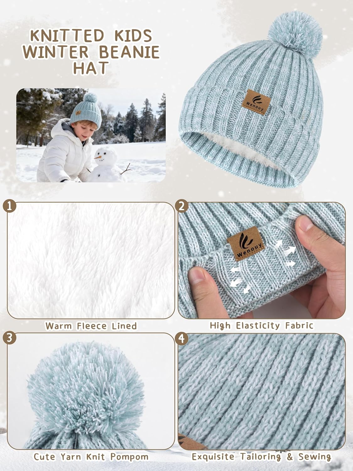 Kids Winter Hat Scarf Gloves Set, Toddler Fleece Lined Gloves Warm Knitted Scarf Winter Beanie with Pom for Boys Girls - Image 2